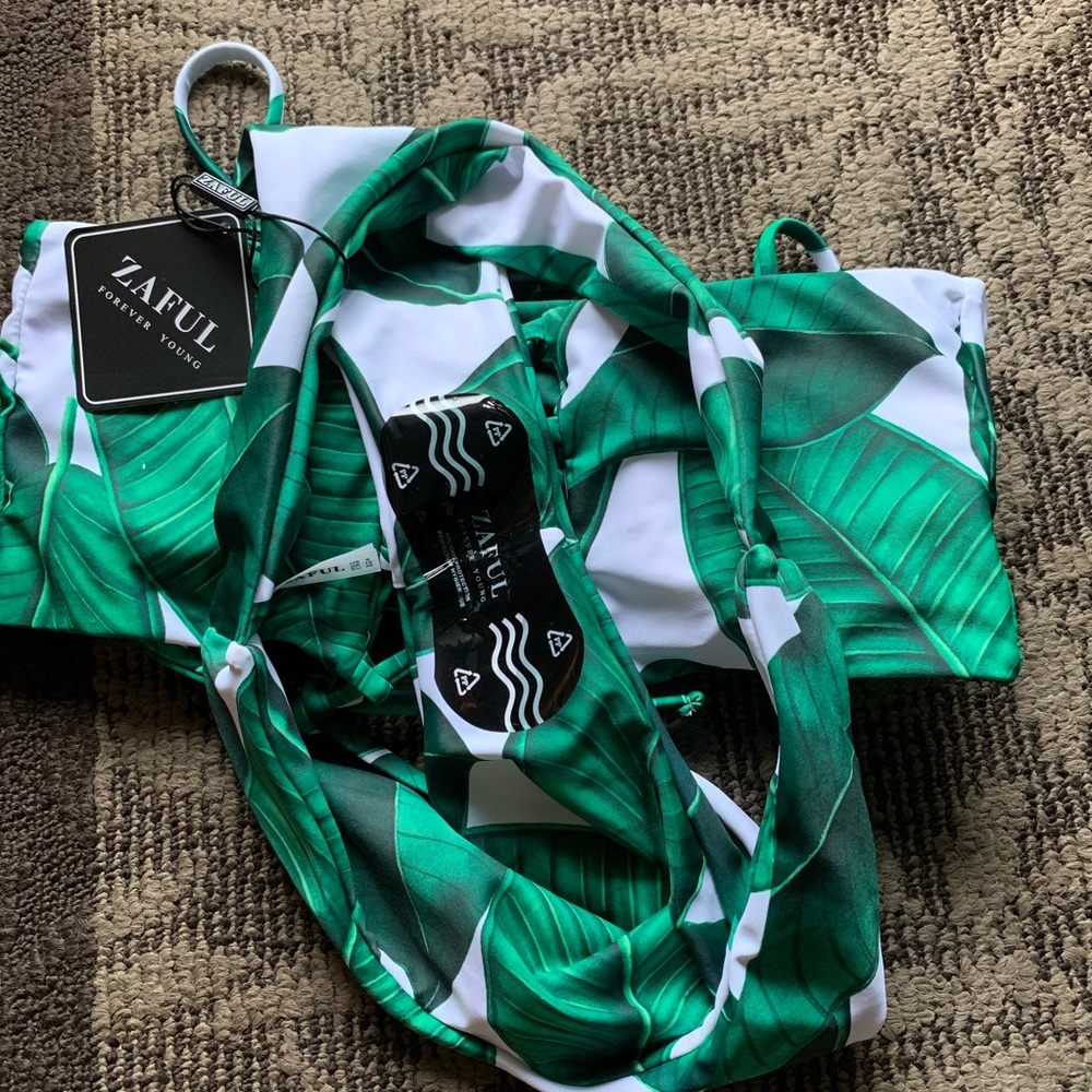 Zaful palm leaf lace up bandeau bikini set size M - Picture 4 of 5